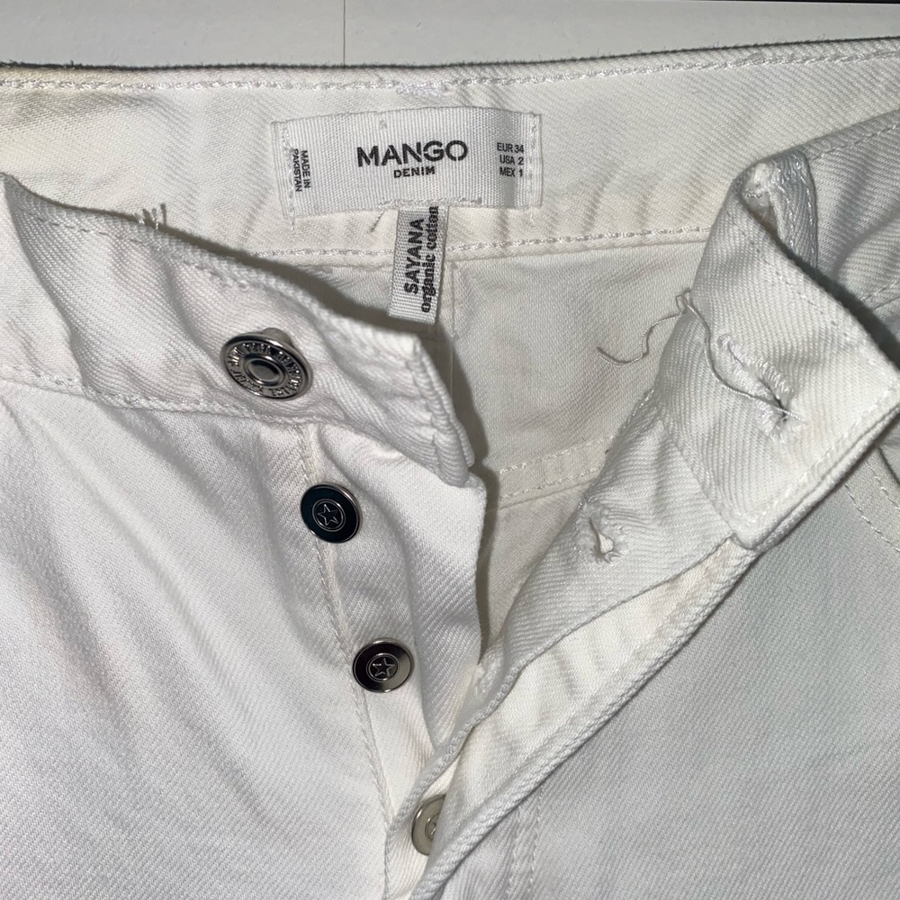 Mango Distressed White Jeans with Black Side Stripes - Picture 3 of 13